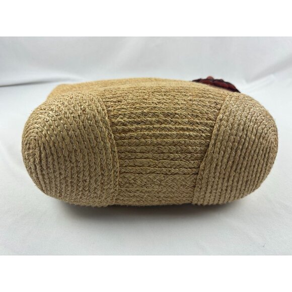 COACH Bleecker NATURAL STRAW VERMILLION RED LG LEATHER FLORAL Tote Bag 2008 EUC - Picture 6 of 12